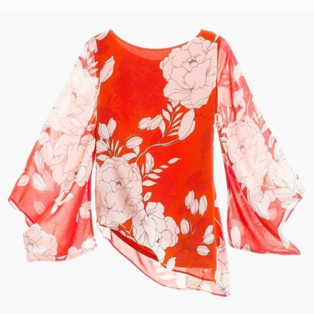 Chico's Contemporary Floral Chiffon Tunic Resortwear Beach Women's XL / 16 NWT - Picture 3 of 8